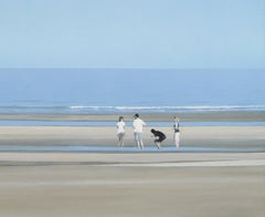 Four Go Paddling in Camber Sands - contemporary seaside beach landscape painting
