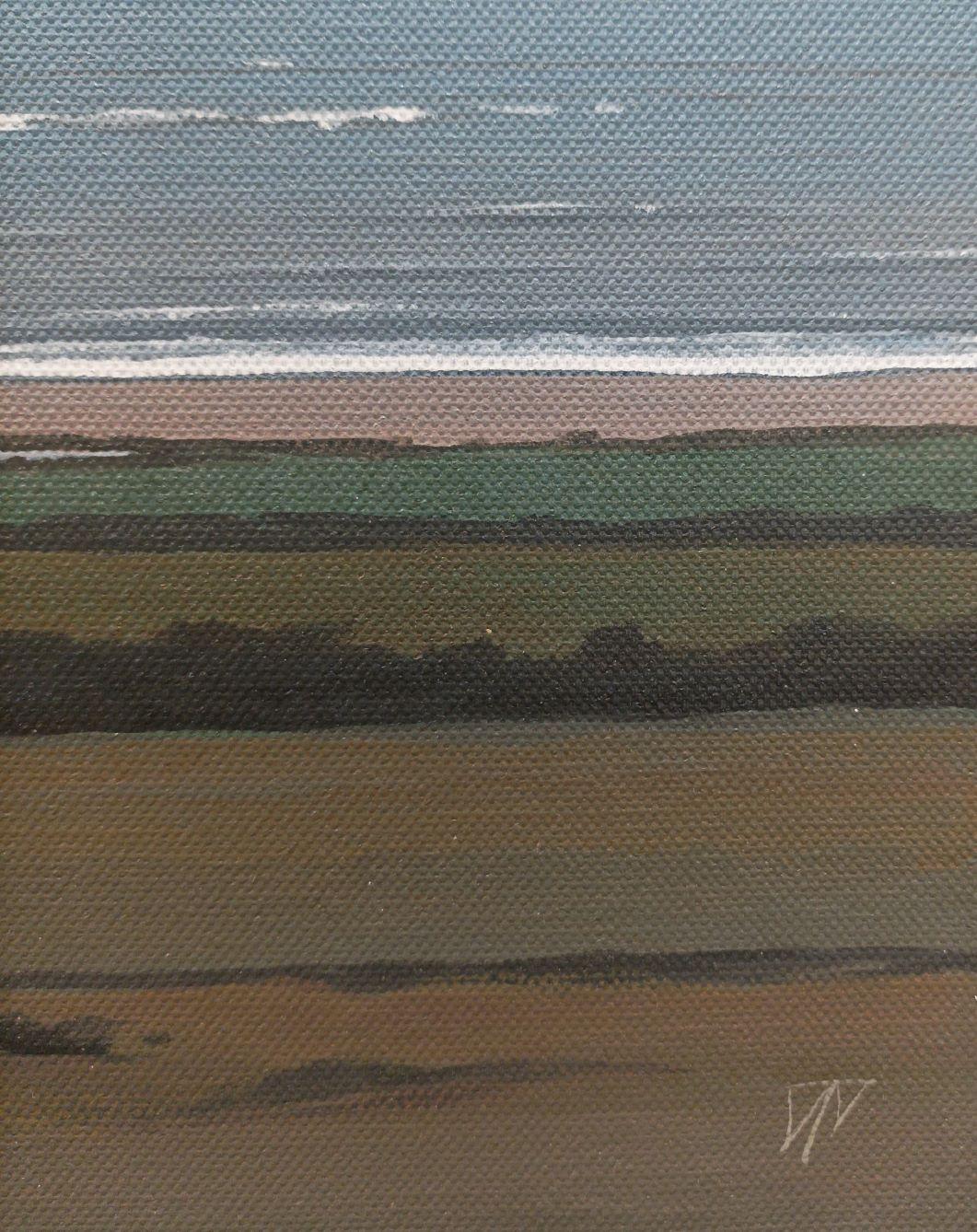 Light Surf, Chesil Beach - contemporary seaside beach landscape acrylic painting - Contemporary Painting by Terry Watts