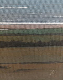 Light Surf, Chesil Beach - pintura acrílica contemporánea de un paisaje playero costero