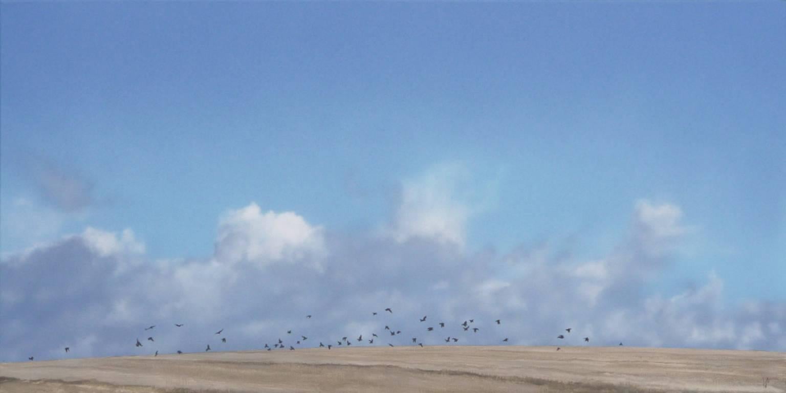 Landscape Painting Terry Watts - Plus de cinquante Crows - Peinture contemporaine de paysage de plage en bord de mer