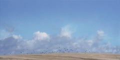 Plus de cinquante Crows - Peinture contemporaine de paysage de plage en bord de mer