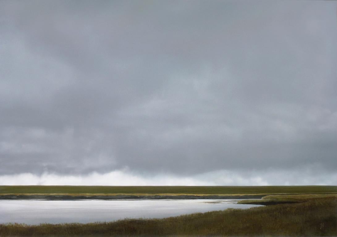Landscape Painting di Terry Watts - Muro di mare Medway