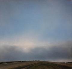 Le soleil à travers les nuages transparents - peinture acrylique contemporaine de paysage rural