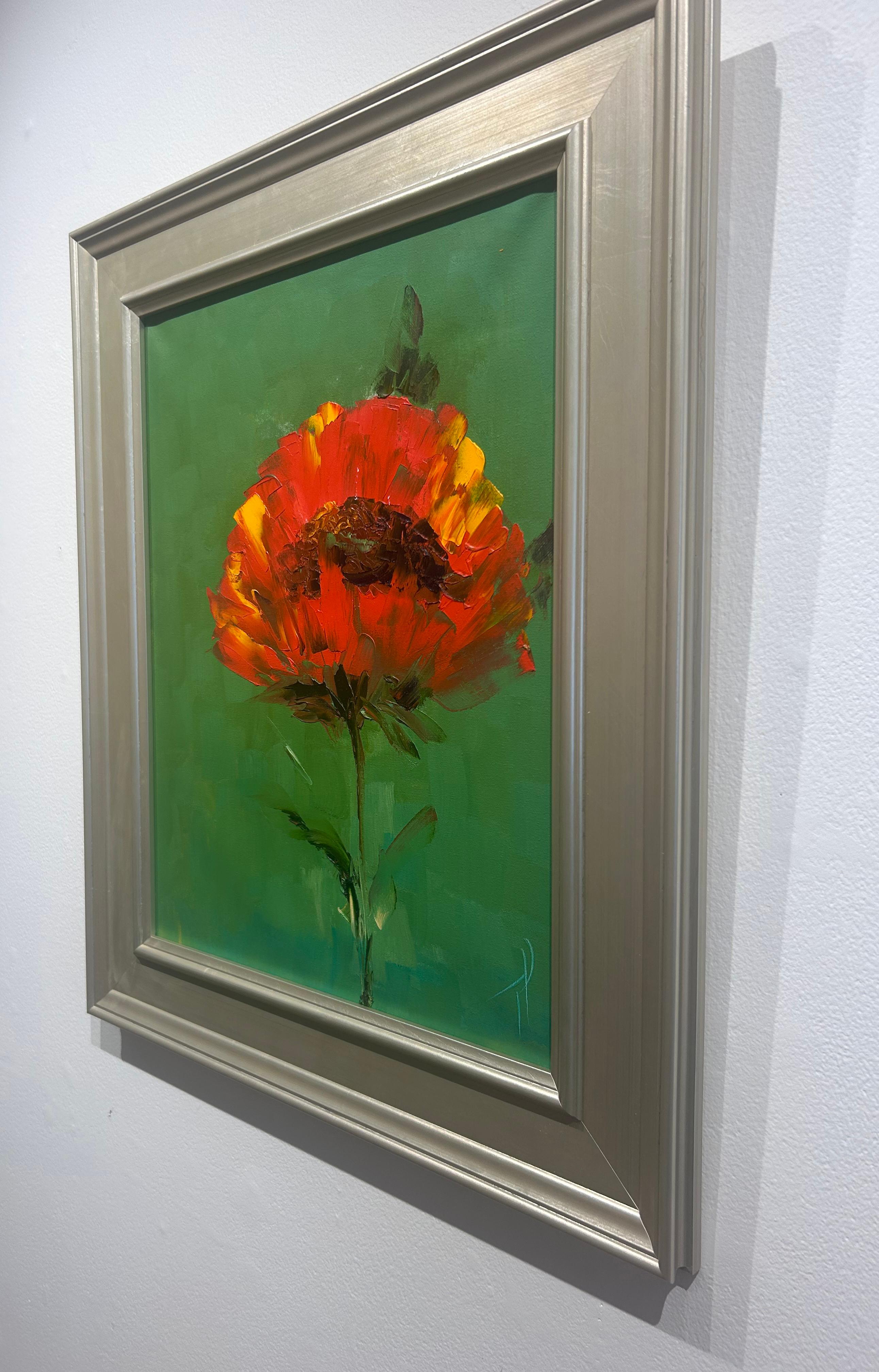 Tershovska, « I'm Still July », peinture florale sur toile rouge, verte et vibrante, 20x16 en vente 2