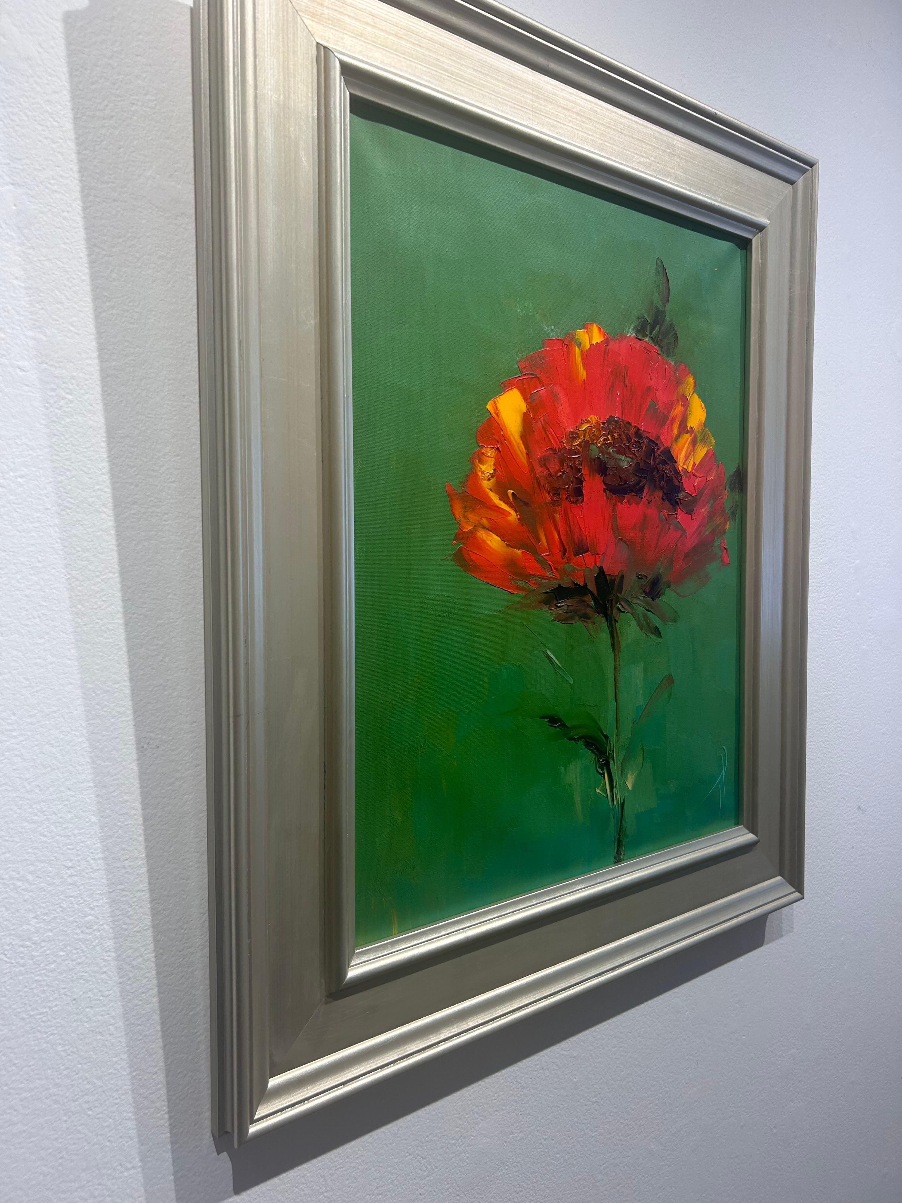Tershovska, « I'm Still July », peinture florale sur toile rouge, verte et vibrante, 20x16 en vente 3