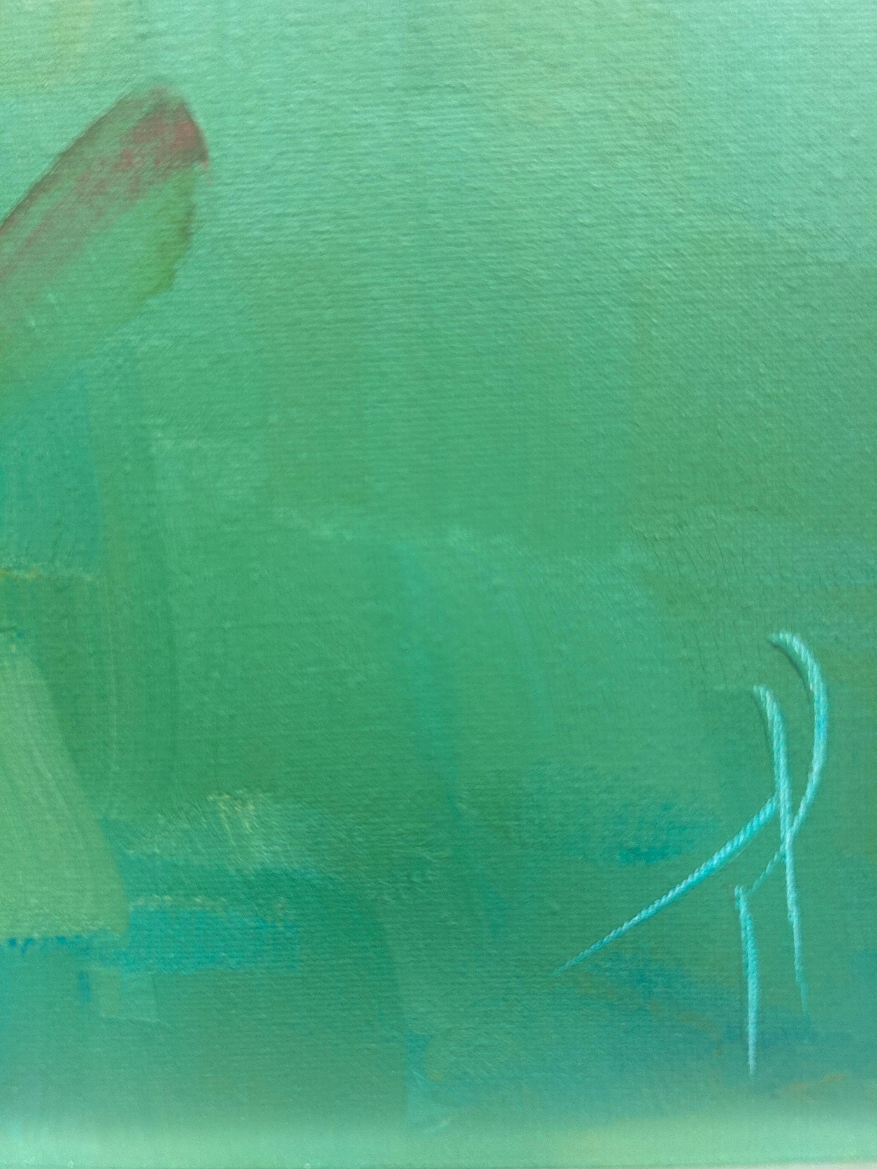 Tershovska, „I'm Still July“, lebhaftes rot-grünes geblümtes Gemälde auf Leinwand, 20x16 im Angebot 4