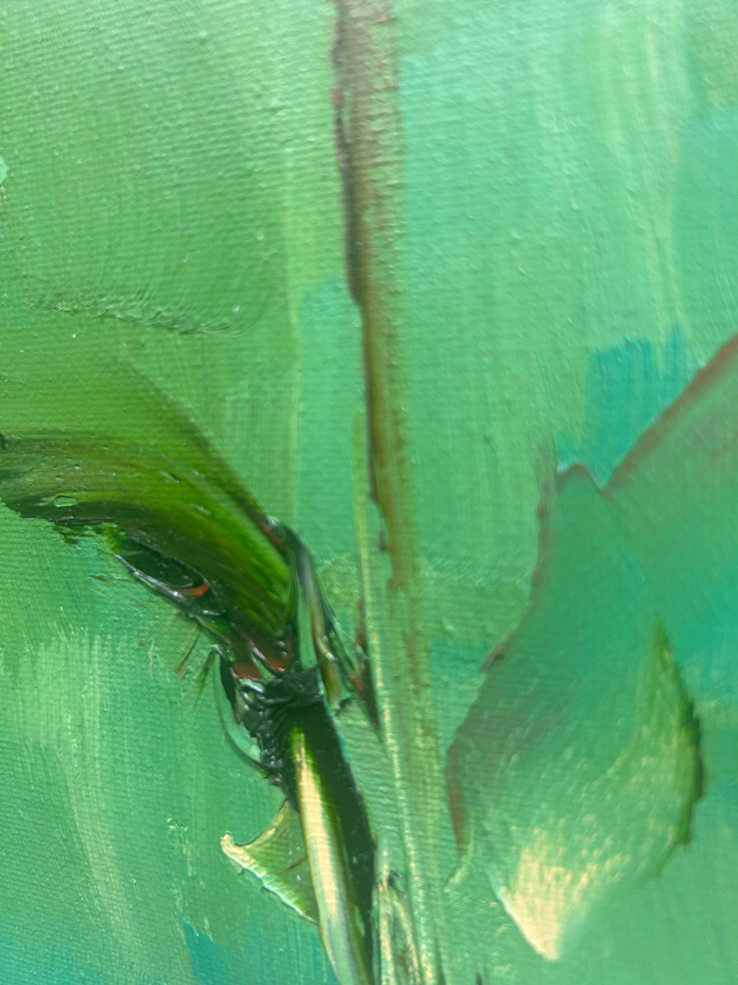 Tershovska, „I'm Still July“, lebhaftes rot-grünes geblümtes Gemälde auf Leinwand, 20x16 im Angebot 7