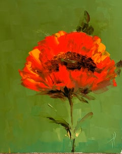 Tershovska, "I'm Still July", 20x16 Vibrant Red Green Floral Painting su tela