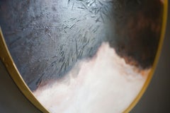 Quadro rotondo astratto olio su tavola "Trasparenza" con cornice gialla in rame