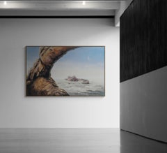 Large Surrealistic Acrylic on Canvas Desert Landscape with Shipwreck "The Arch"