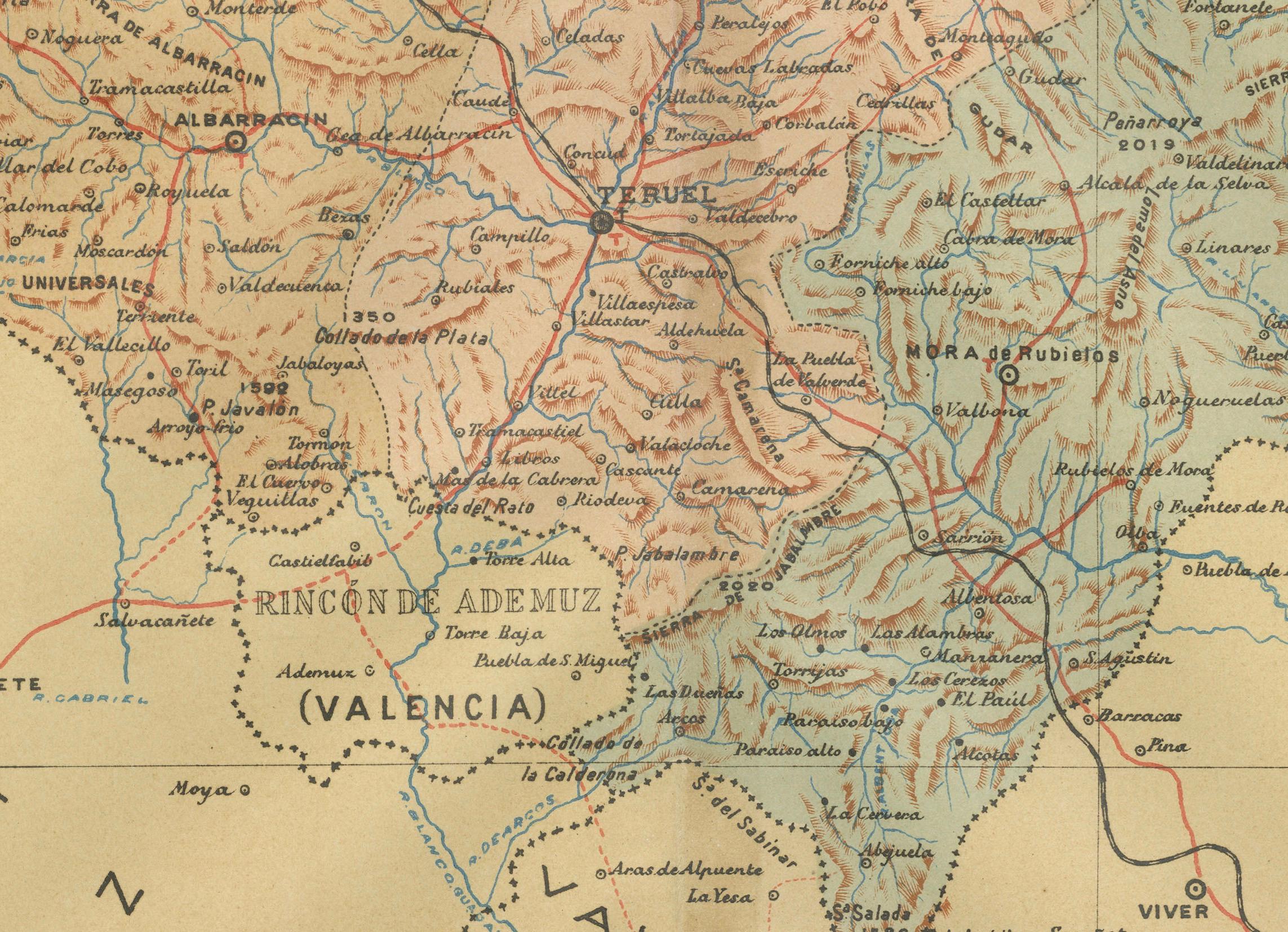 Teruel 1901: A Cartographic Depiction of Heritage and Natural Splendor in Spain In Good Condition For Sale In Langweer, NL