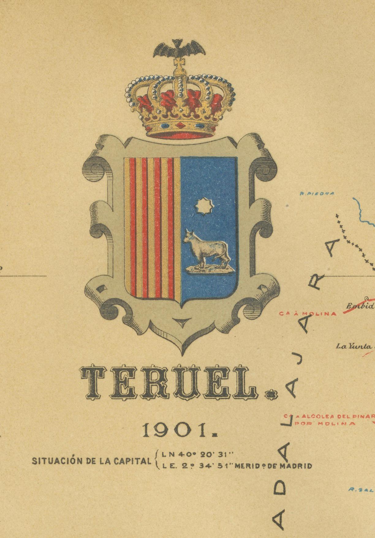Paper Teruel 1901: A Cartographic Depiction of Heritage and Natural Splendor in Spain For Sale
