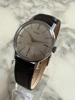Terval, 33,5 mm Edelstahlgehäuse mit silbernem Zifferblatt, Sonnenuhr für Sekunden, um 1965