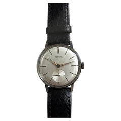 Terval, 33,5 mm Edelstahlgehäuse mit silbernem Zifferblatt, Sonnenuhr für Sekunden, um 1965