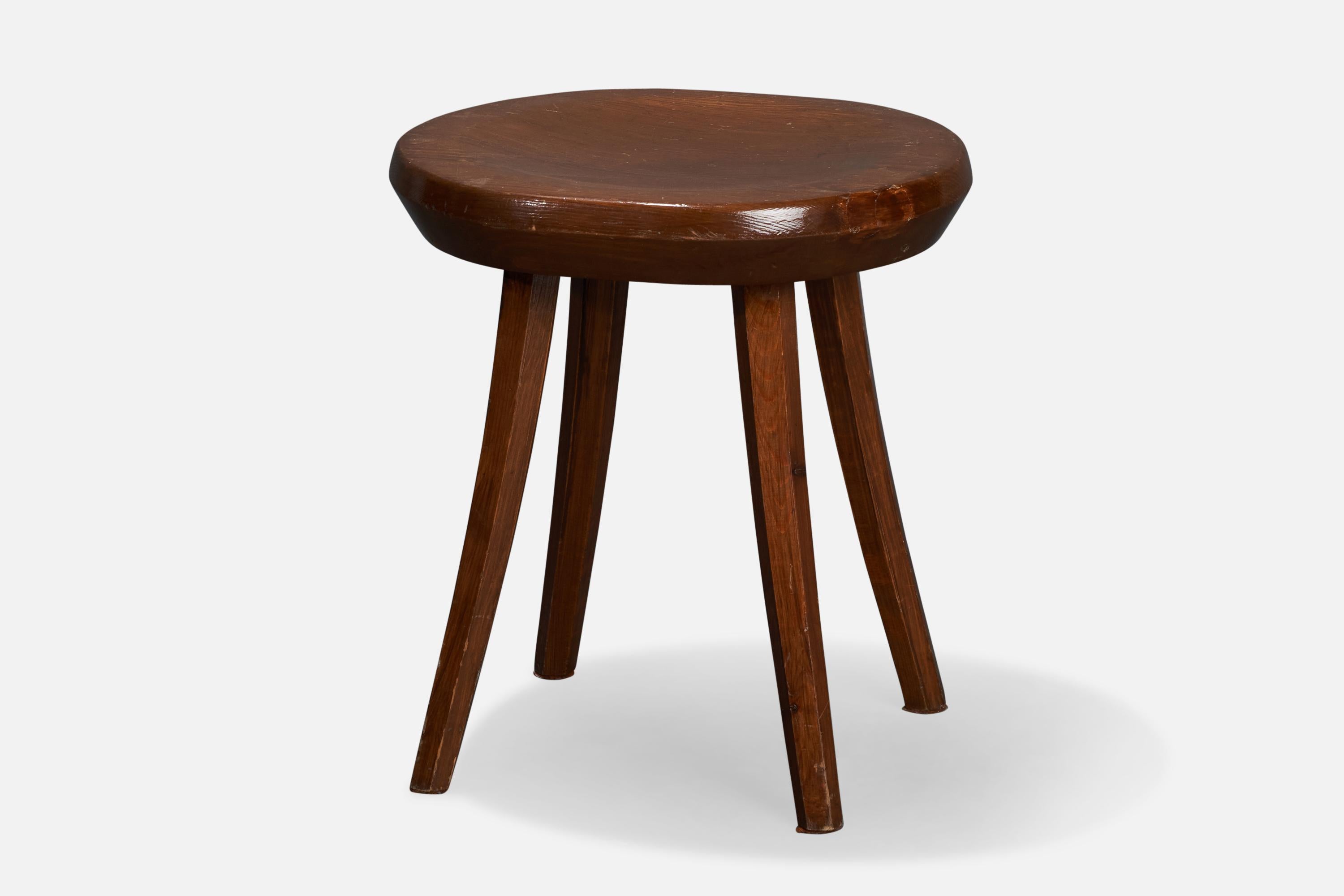 A stained pine stool designed and produced by Tervasaaren Puutyötehdas, Finland, 1960s.

Seat height: 16.08”