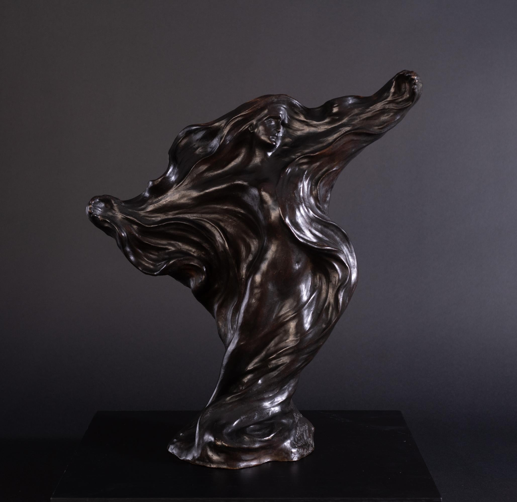 Patinated 'Tesknota' Longing by Boleslaw Biegas - Art Nouveau Bronze Sculpture For Sale