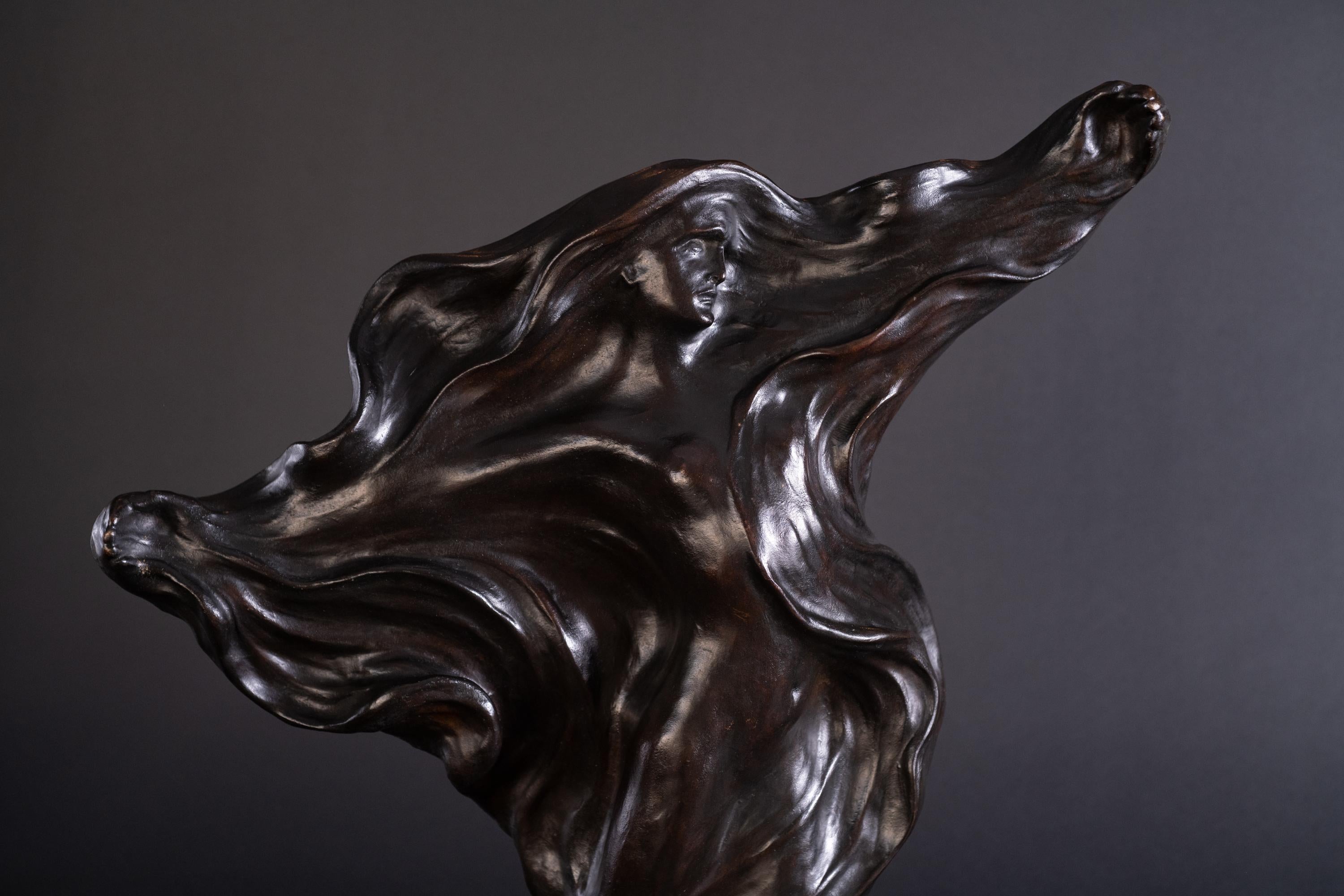 'Tesknota' Longing by Boleslaw Biegas - Art Nouveau Bronze Sculpture In Excellent Condition For Sale In Chicago, US