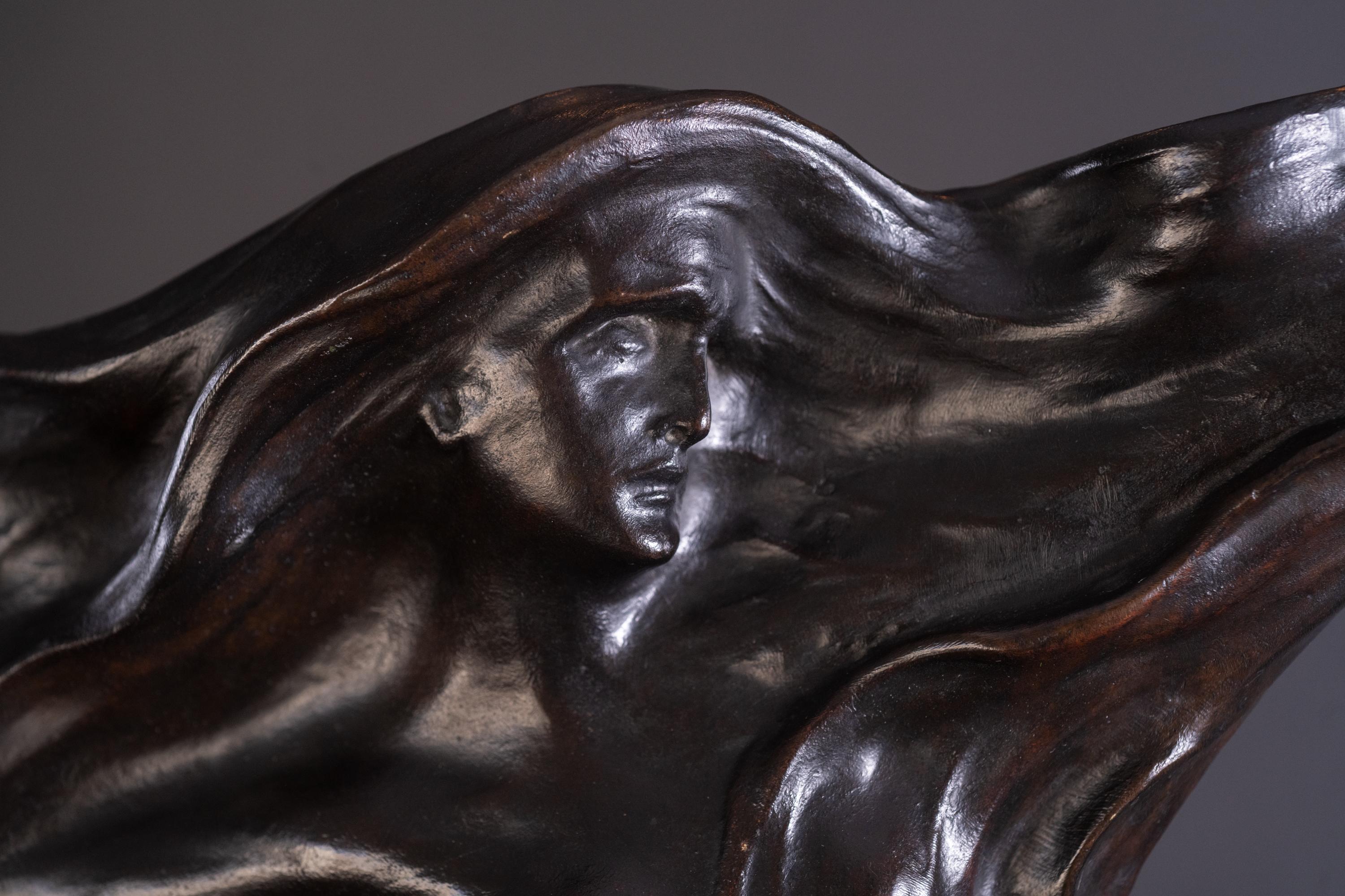 Début du 20ème siècle « Tesknota » Longing de Boleslaw Biegas - Sculpture en bronze Art Nouveau en vente