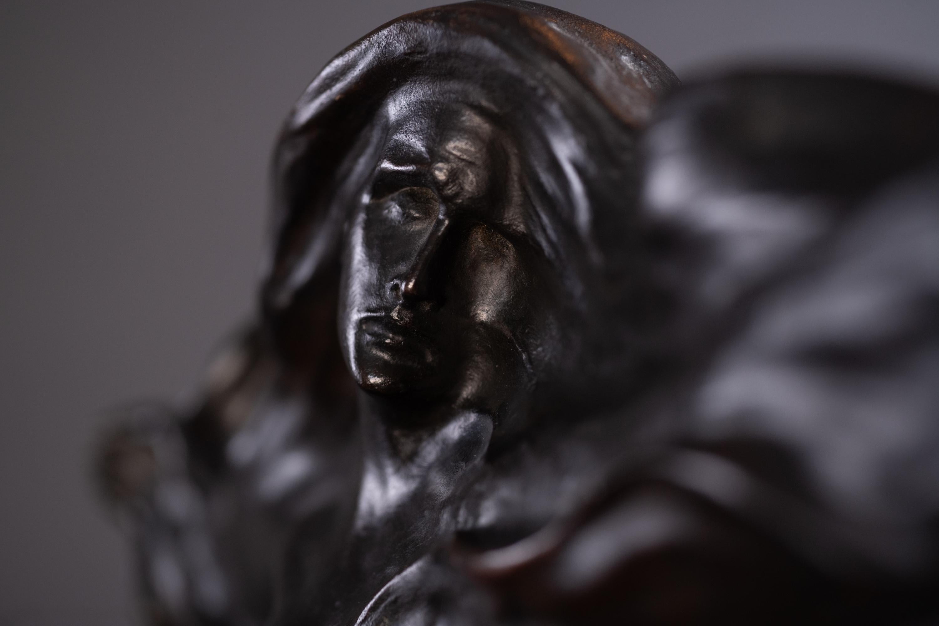 'Tesknota' Longing by Boleslaw Biegas - Art Nouveau Bronze Sculpture For Sale 1