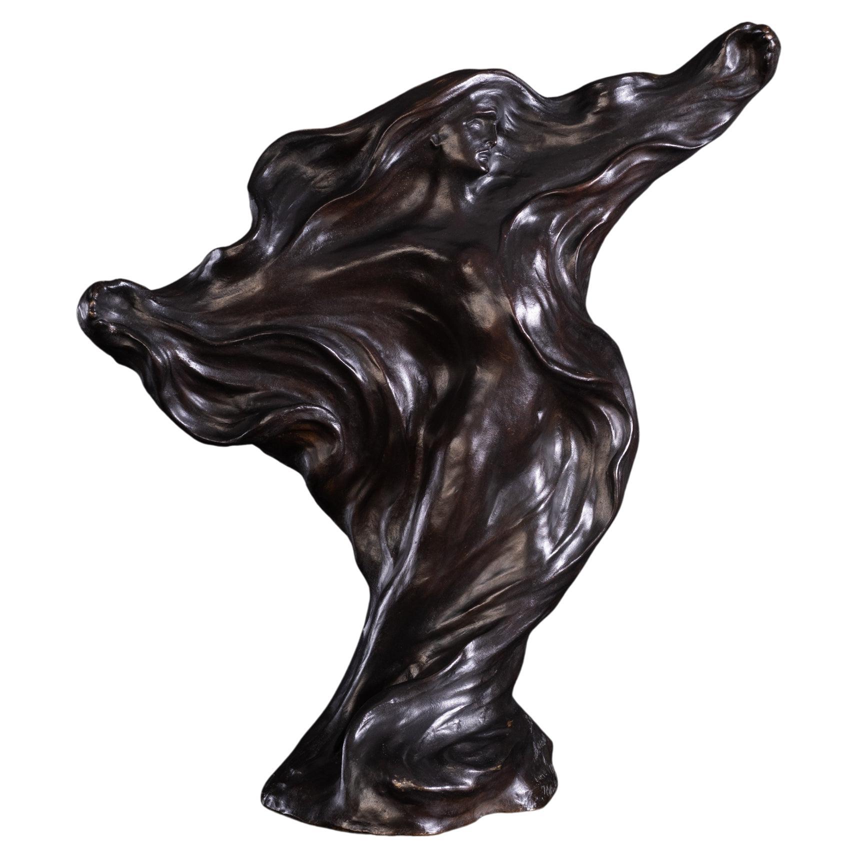 'Tesknota' Longing by Boleslaw Biegas - Art Nouveau Bronze Sculpture For Sale