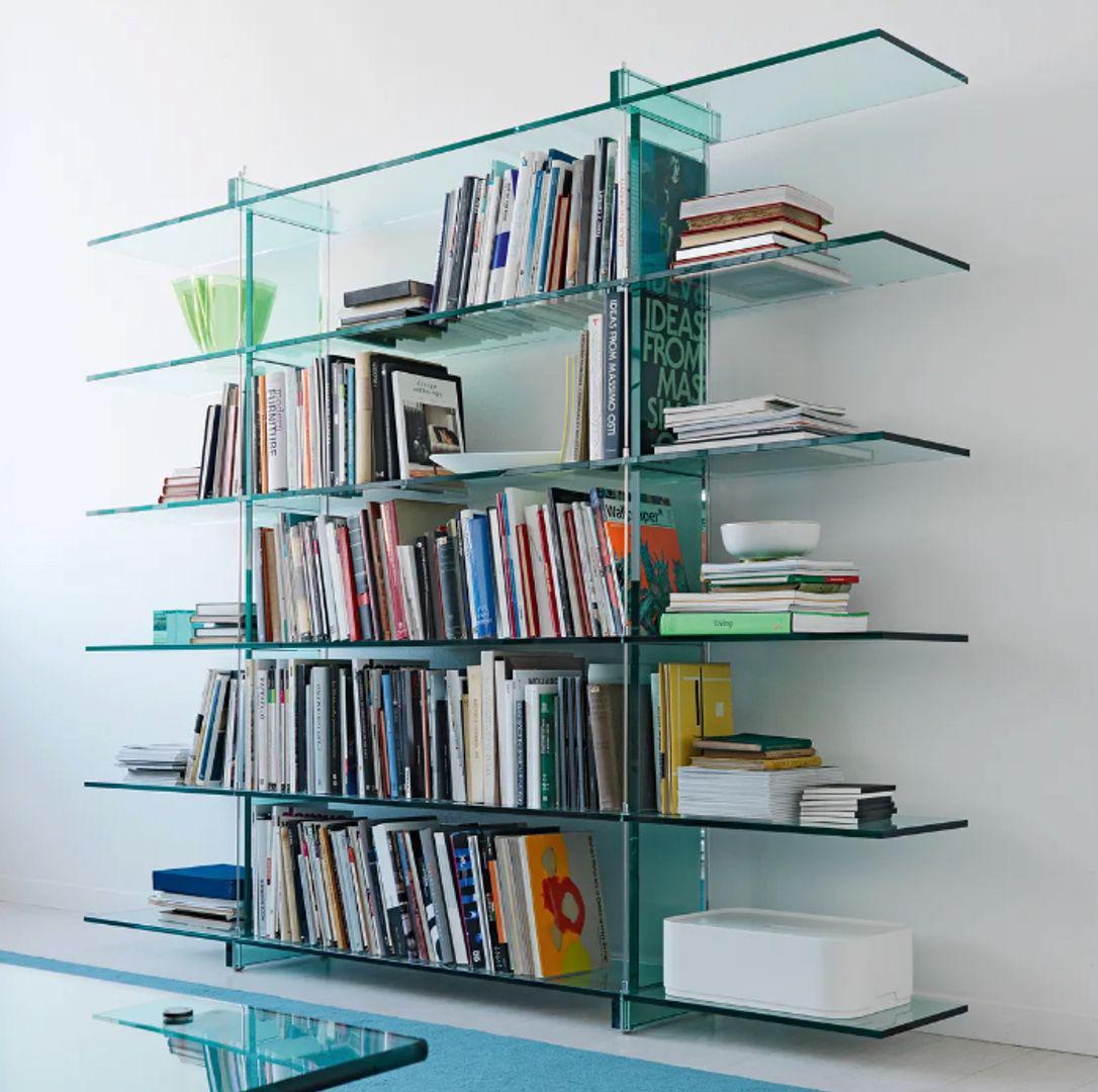 Italian Teso 2757/6 - Tall Bookcase - Clear Tempered Glass by Renzo Piano, FontanaArte For Sale