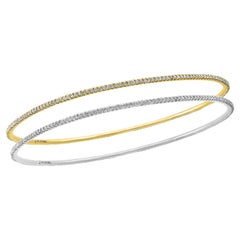 Tesora Contemporary Yellow and White 18 Karat Gold and Diamond Bangle Bracelet