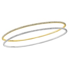 Tesora Contemporary Yellow and White 18 Karat Gold and Diamond Bangle Bracelet