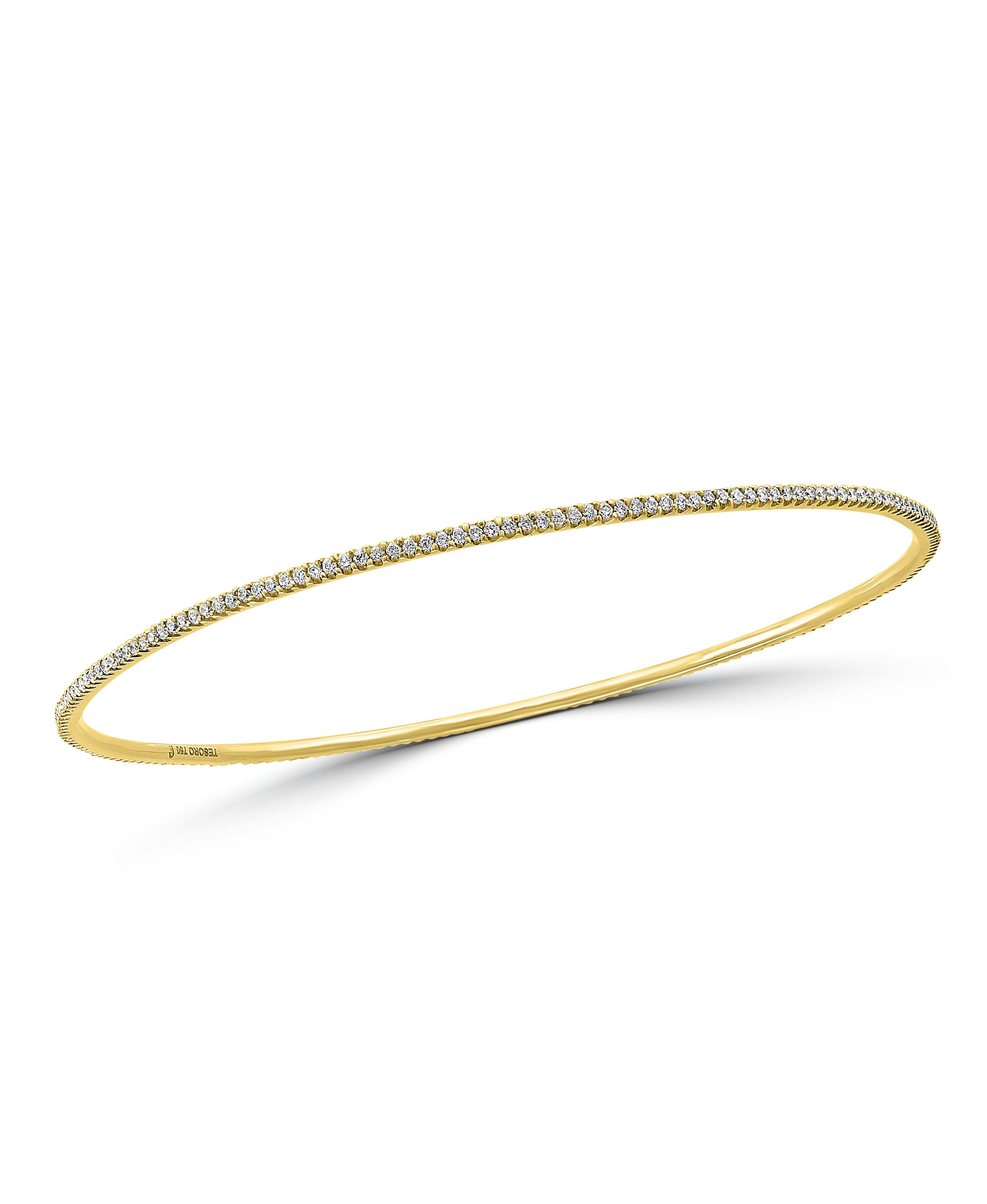 Women's Tesora Contemporary Yellow and White 18 Karat Gold and Diamond Bangle Bracelet For Sale