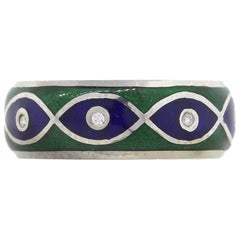 Tesoro Diamond Blue and Green Evil Eye Enamel Ring