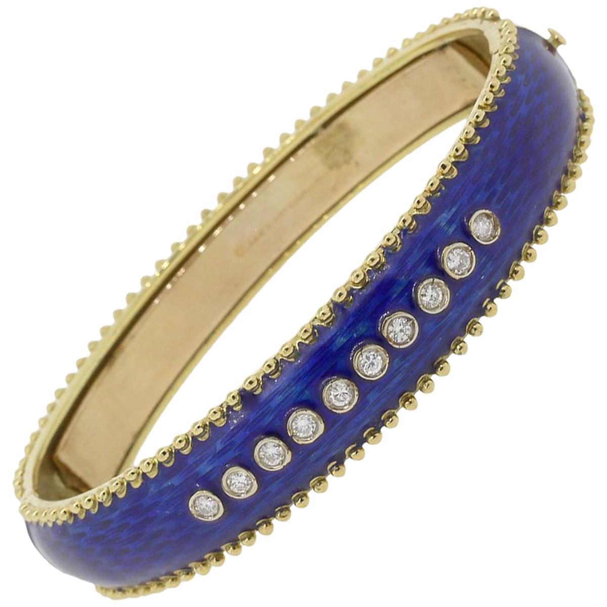 Tesoro Diamond Cobalt Blue Enamel Bangle