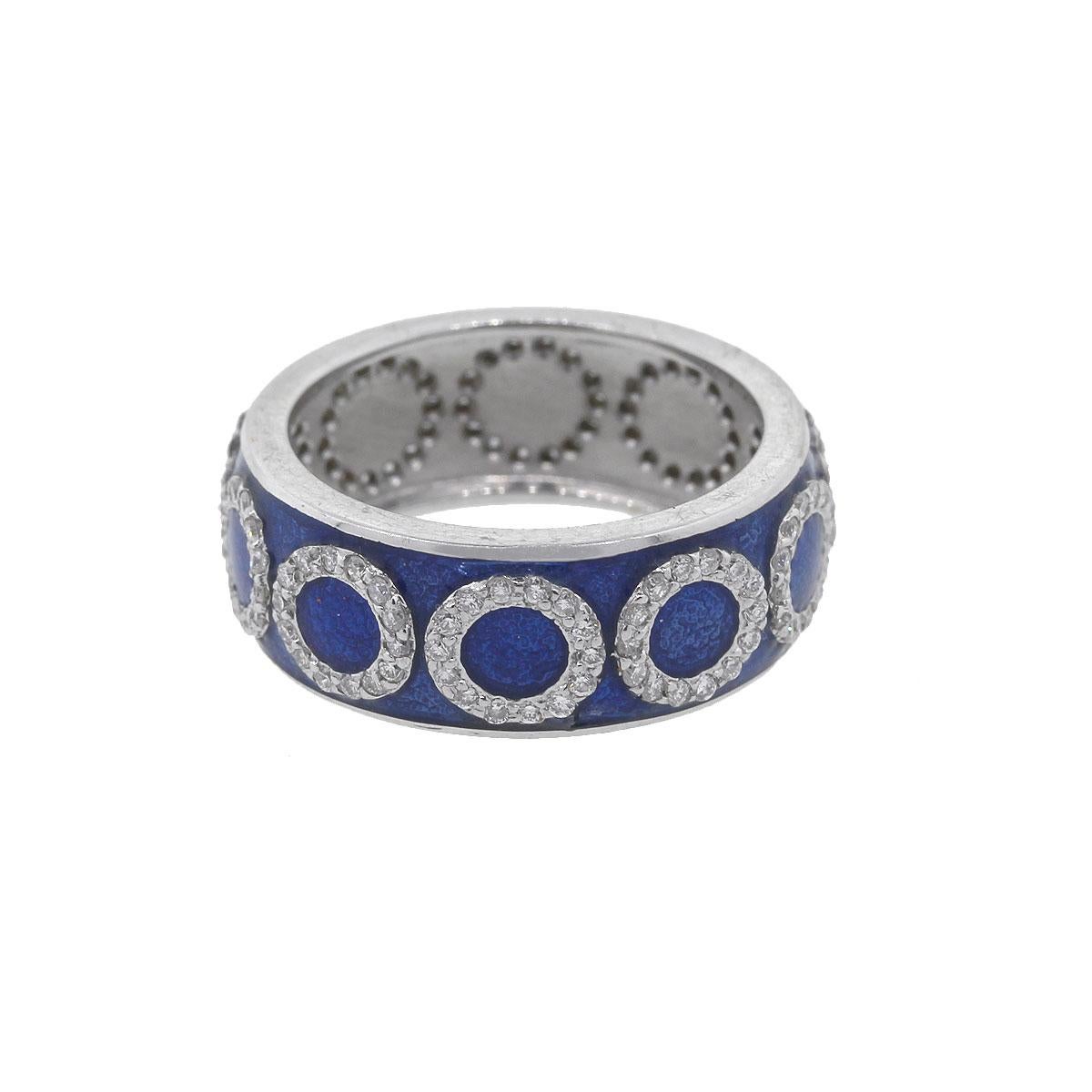 Tesoro Diamond Sapphire Blue Enamel Band In New Condition In Boca Raton, FL