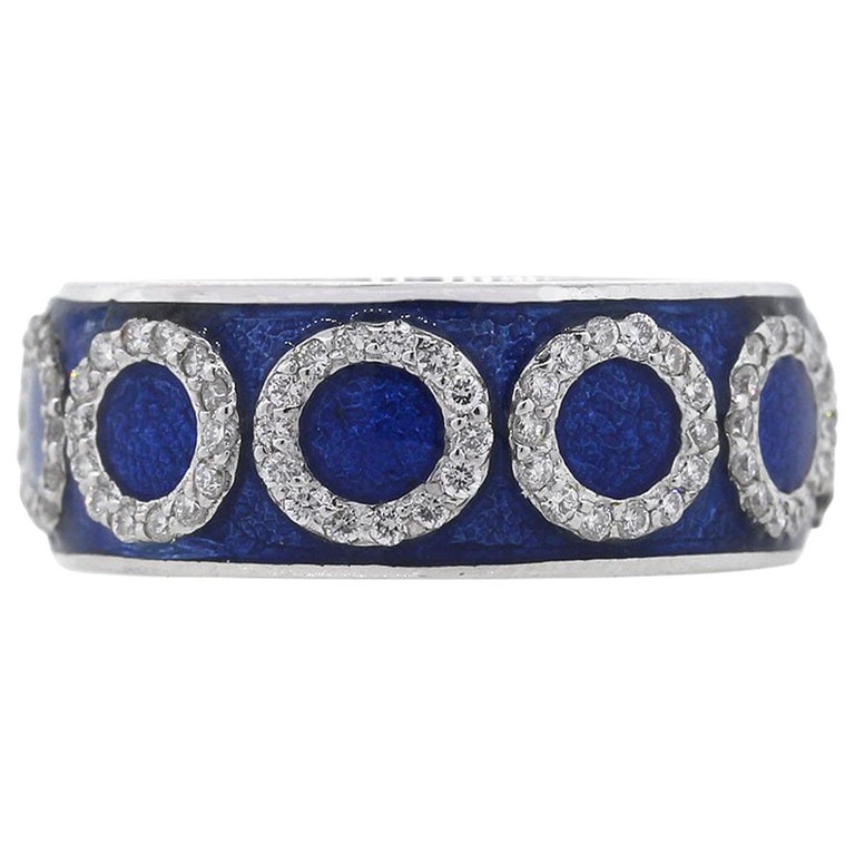 Tesoro Diamond Sapphire Blue Enamel Band For Sale at 1stDibs