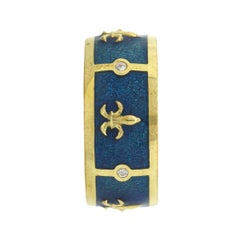 Tesoro Fleur De Lis Ocean Blue Enamel Band Ring