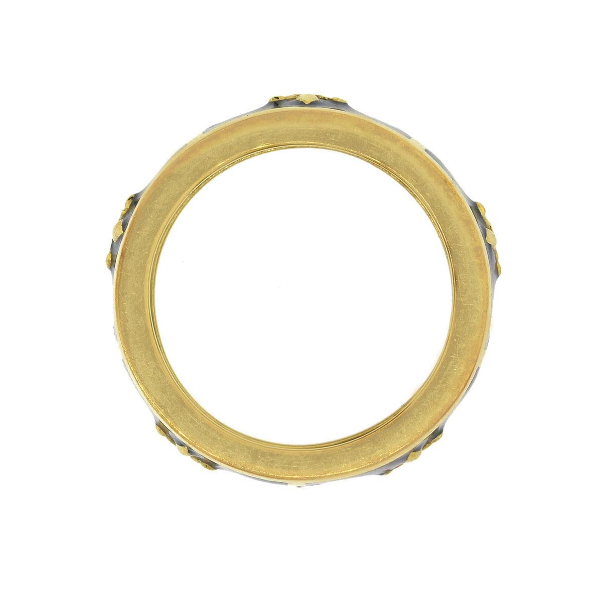 Tesoro Fleur De Lis Anello a fascia con smalto blu oceano in vendita 4