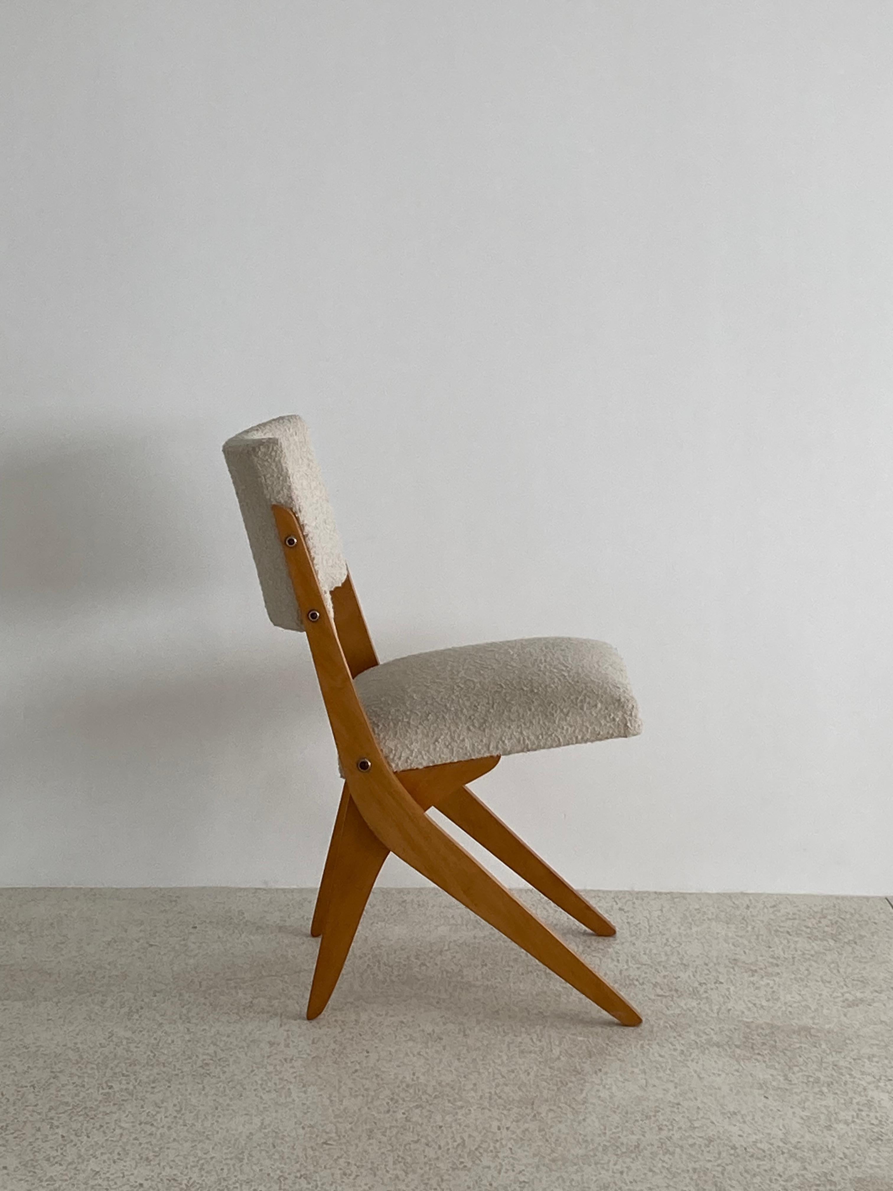 Brazilian 'Tesoura' Chair by José Zanine Caldas in Cream Bouclé