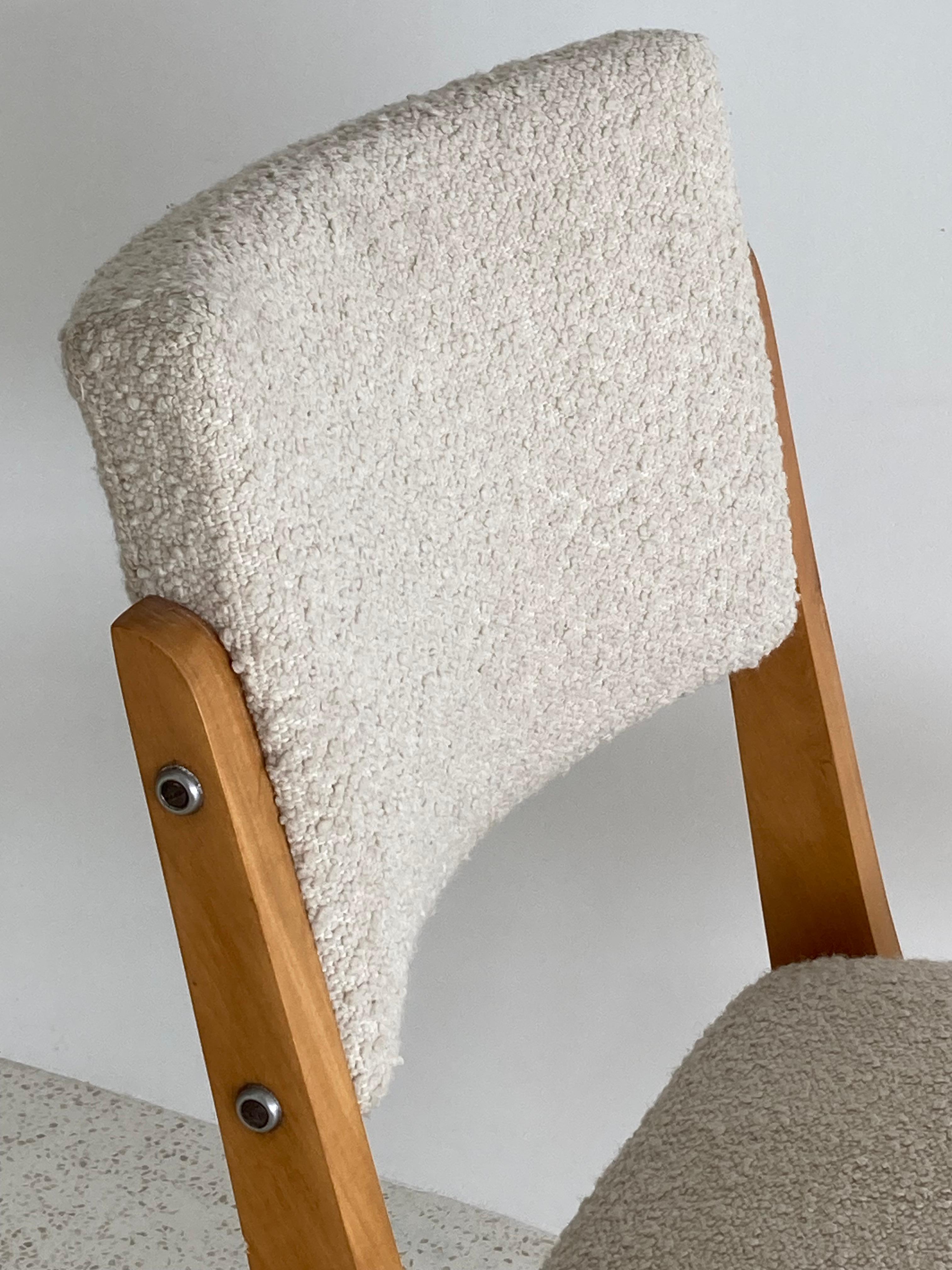'Tesoura' Chair by José Zanine Caldas in Cream Bouclé In Good Condition For Sale In Los Angeles, CA