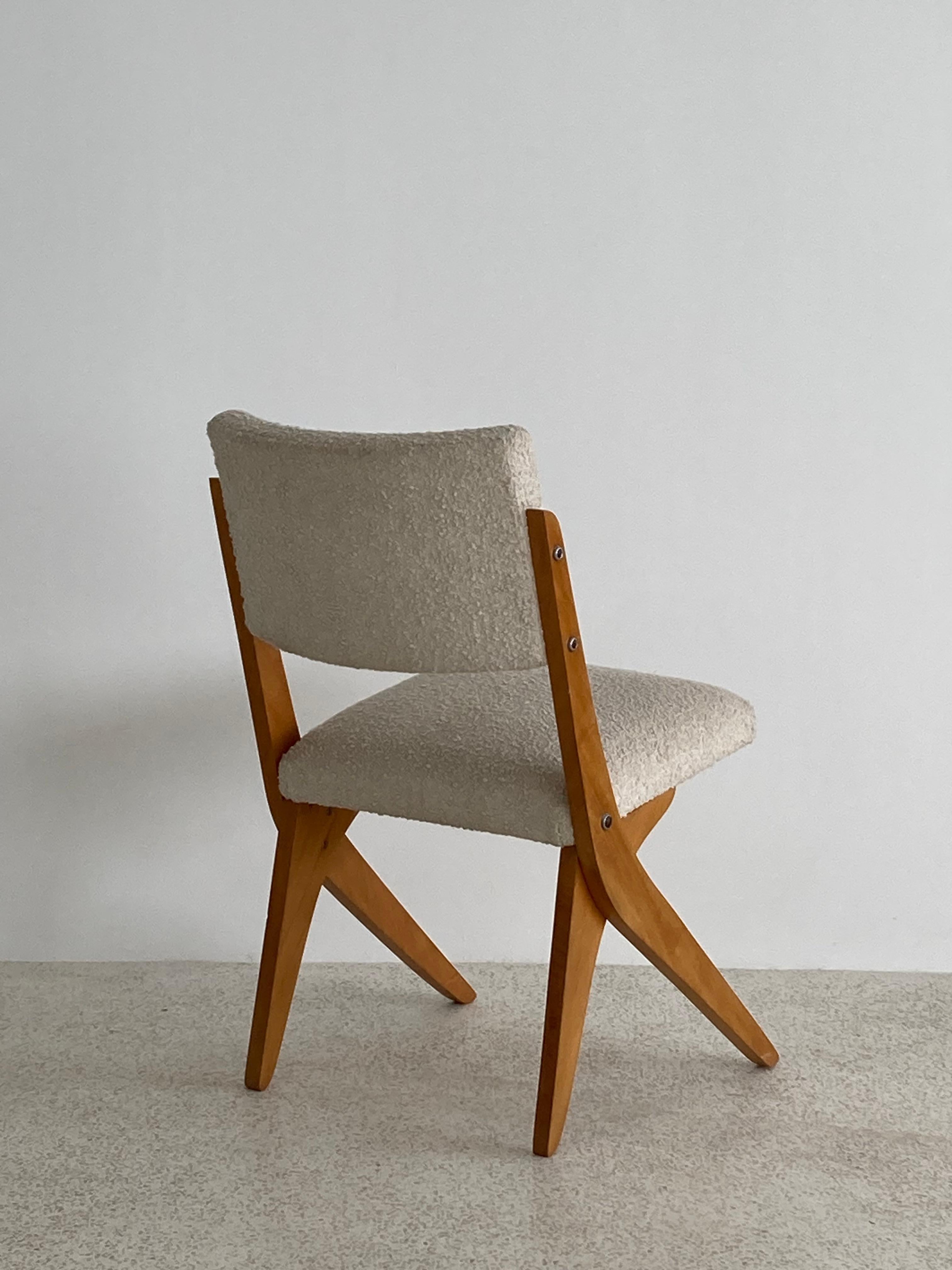 'Tesoura' Chair by José Zanine Caldas in Cream Bouclé 1