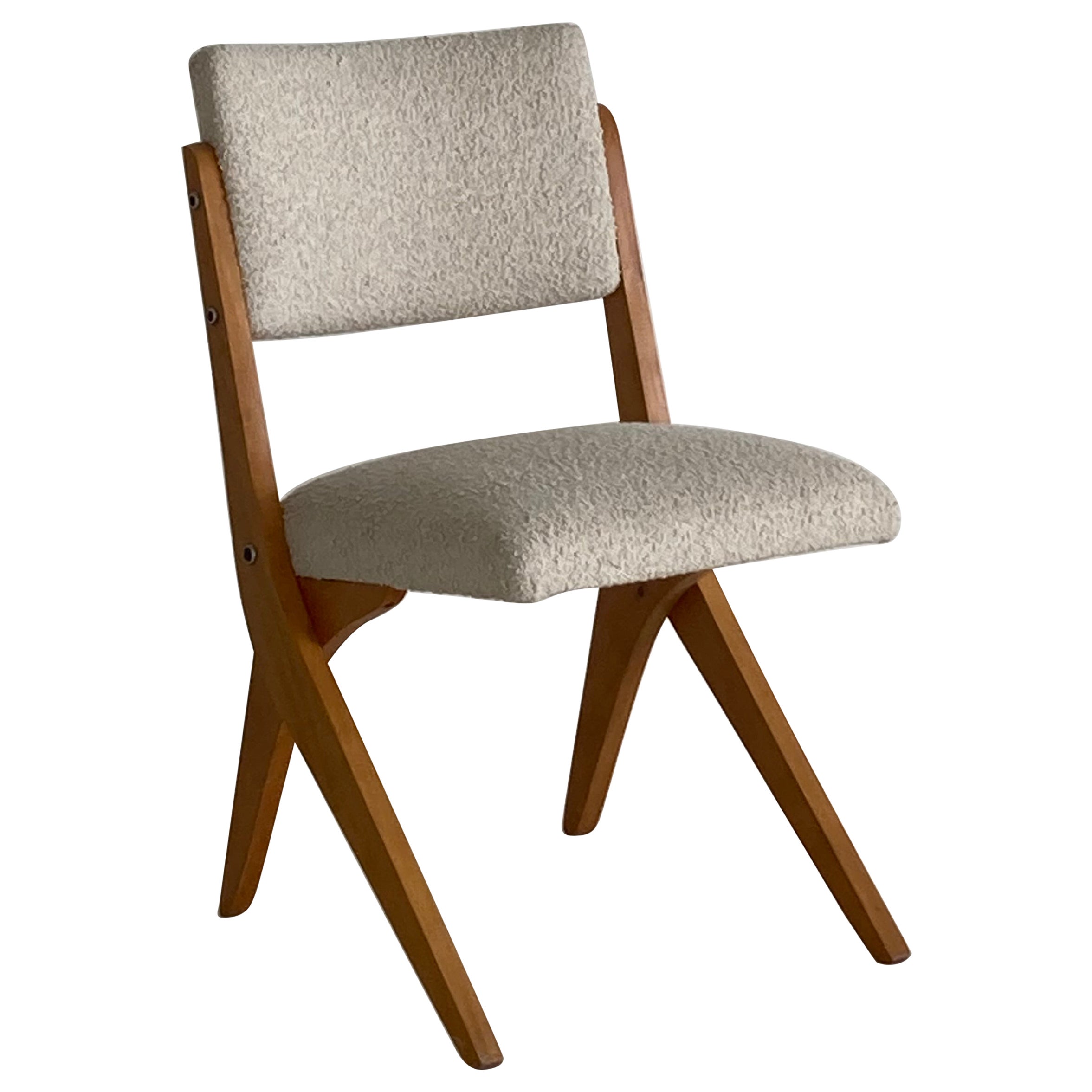 'Tesoura' Chair by José Zanine Caldas in Cream Bouclé