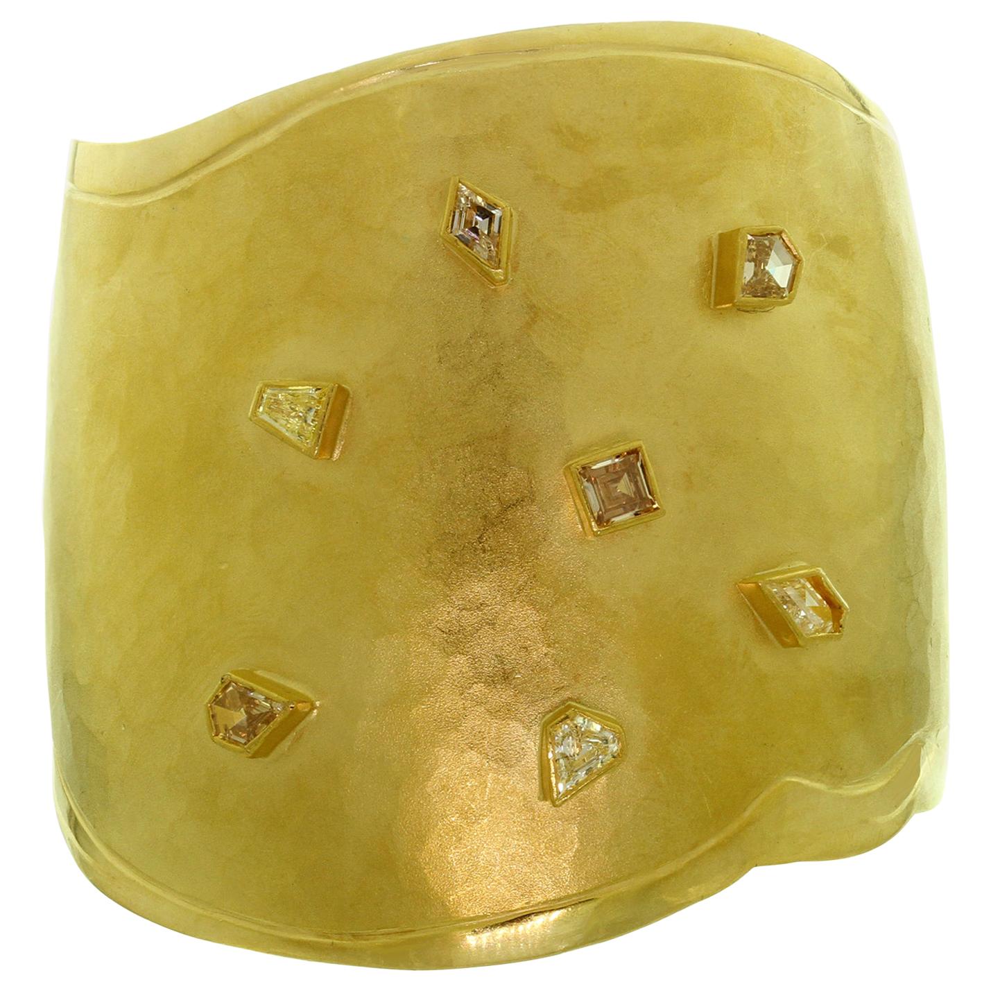  Fabulous TESS SHOLOM Diamond 22 Kt. Yellow Gold Open Wide Cuff Bangle Bracelet