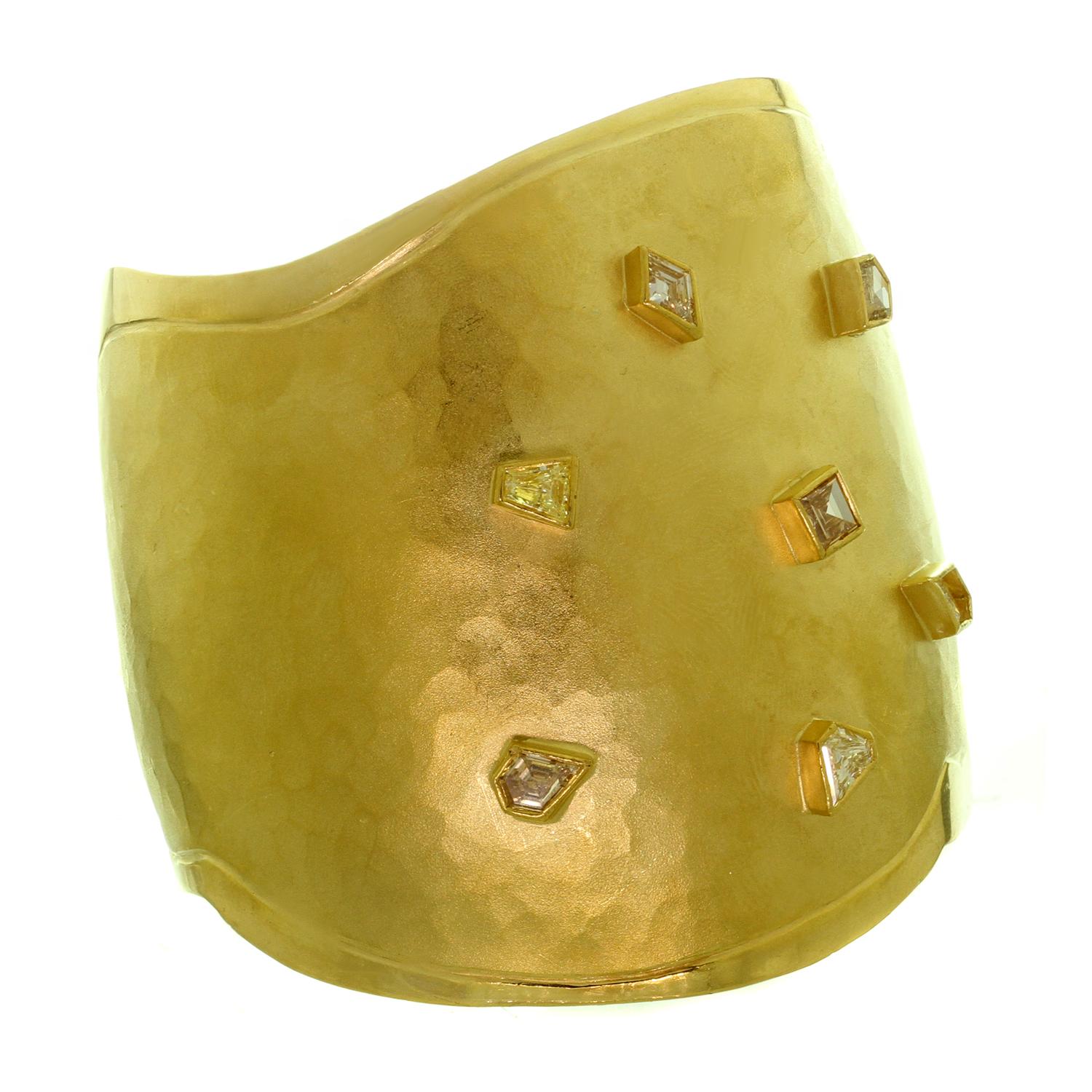 Women's  Fabulous TESS SHOLOM Diamond 22 Kt. Yellow Gold Open Wide Cuff Bangle Bracelet