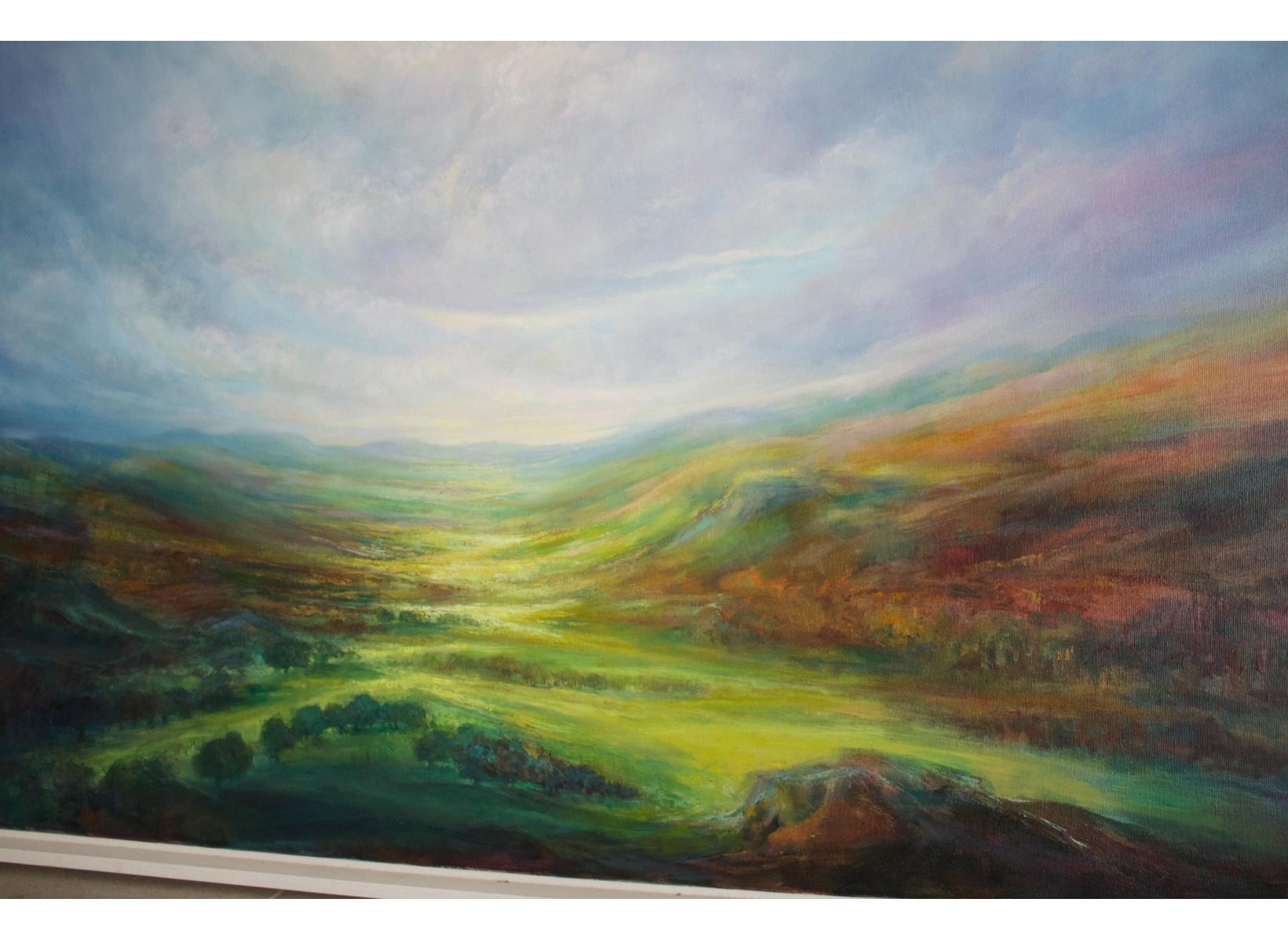 Sentiero effimero, Pittura originale, Paesaggio, Tramonto, Prato - Painting di Tess Gartland-Jones 