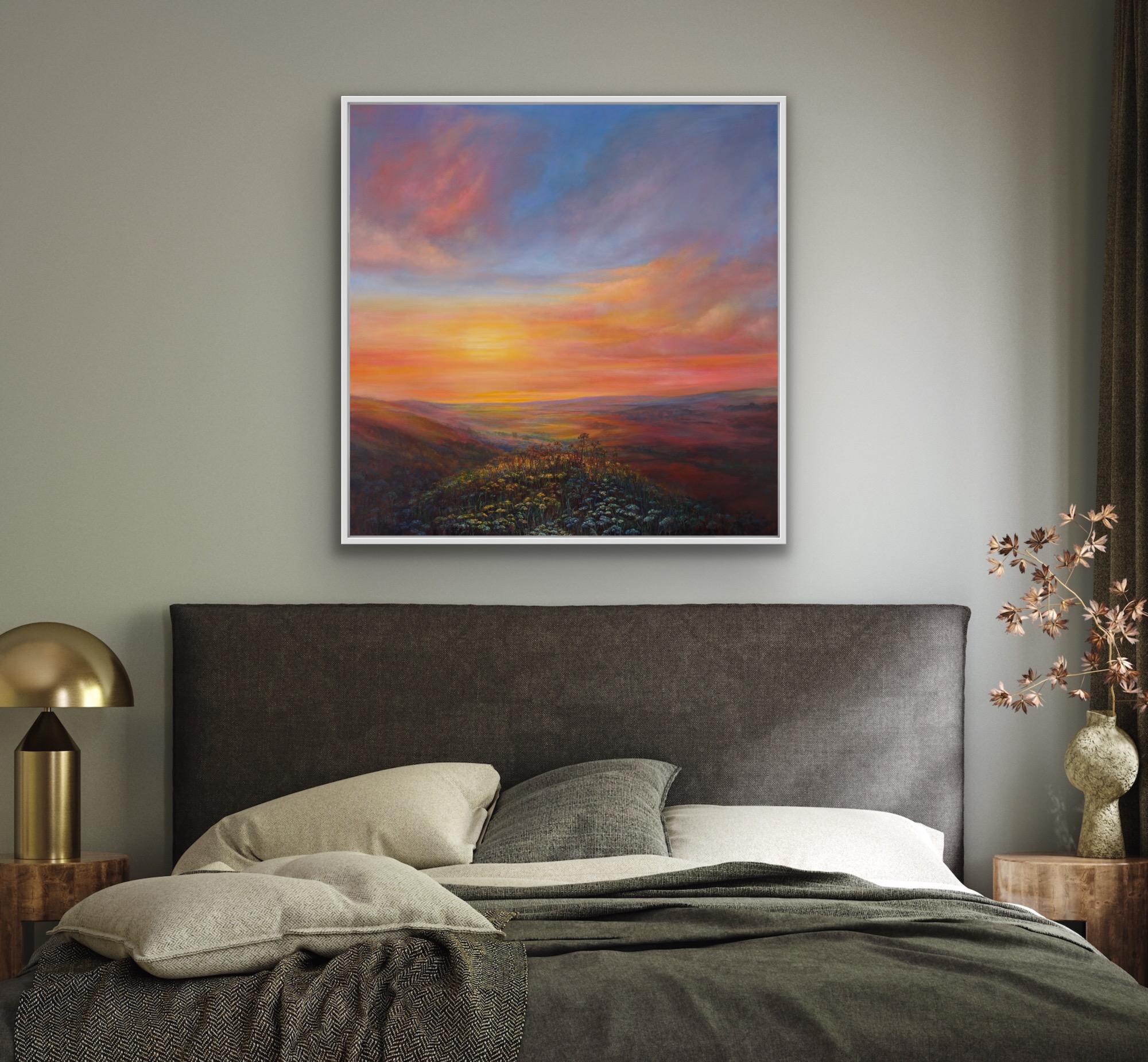 Brise d'été, peinture originale, paysage, coucher de soleil, prairie en vente 4