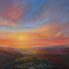 Brezza estiva, Quadro originale, Paesaggio, Tramonto, Prato