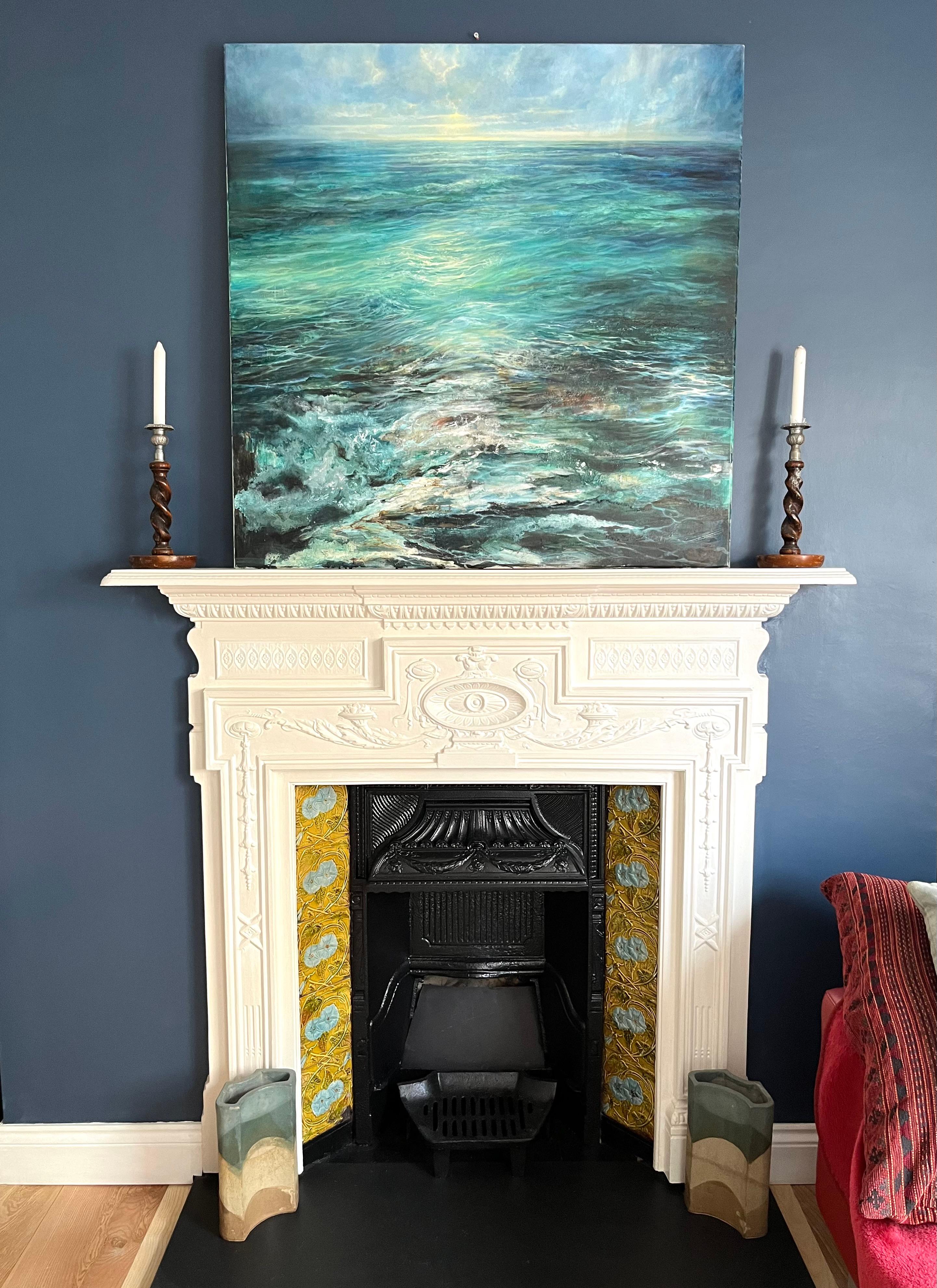 Paillettes d'outremer sur la mer, peinture originale, paysage marin, océan, Contemporary - Bleu Abstract Painting par Tess Gartland-Jones 