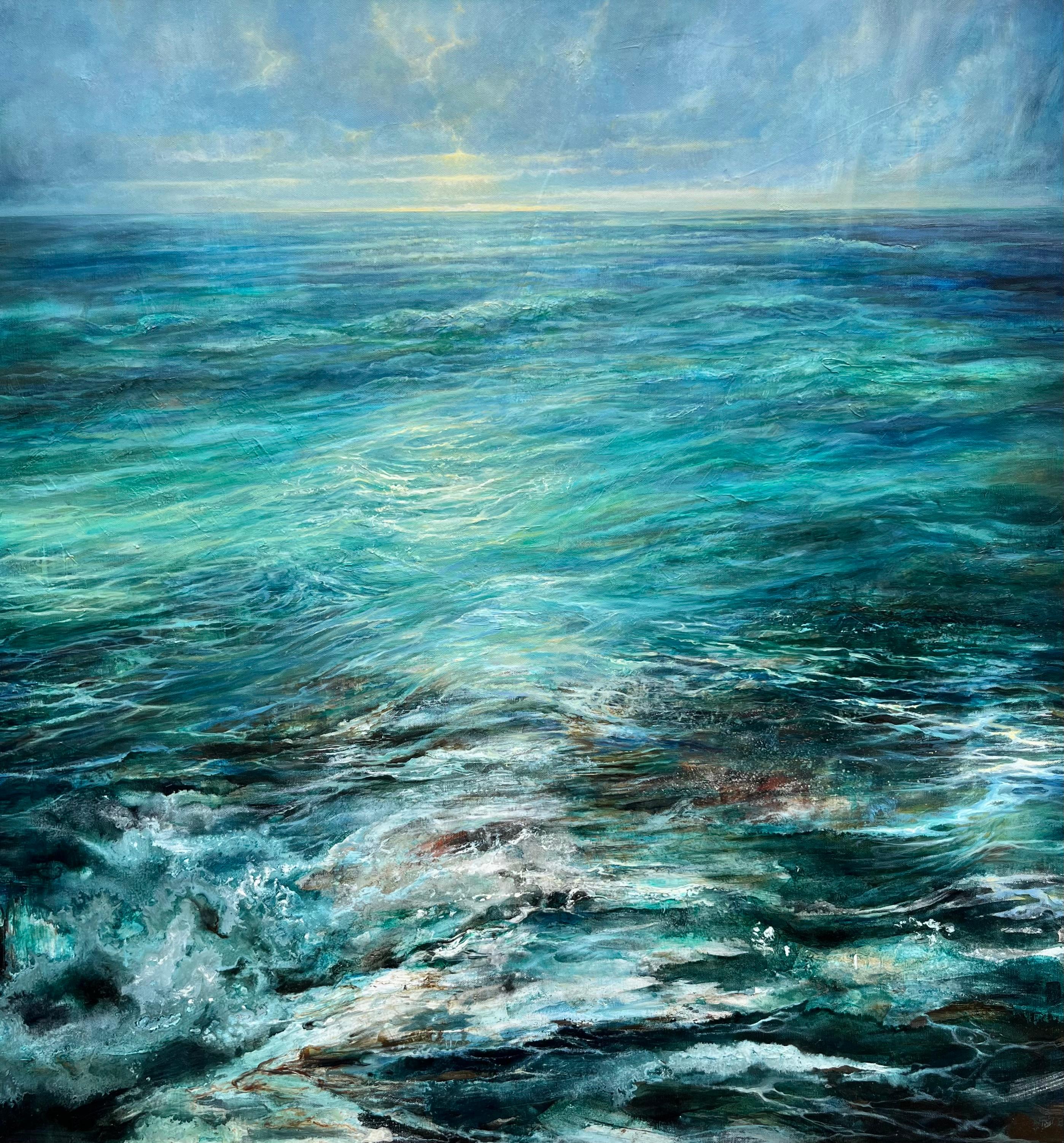 Paillettes d'outremer sur la mer, peinture originale, paysage marin, océan, Contemporary en vente 1