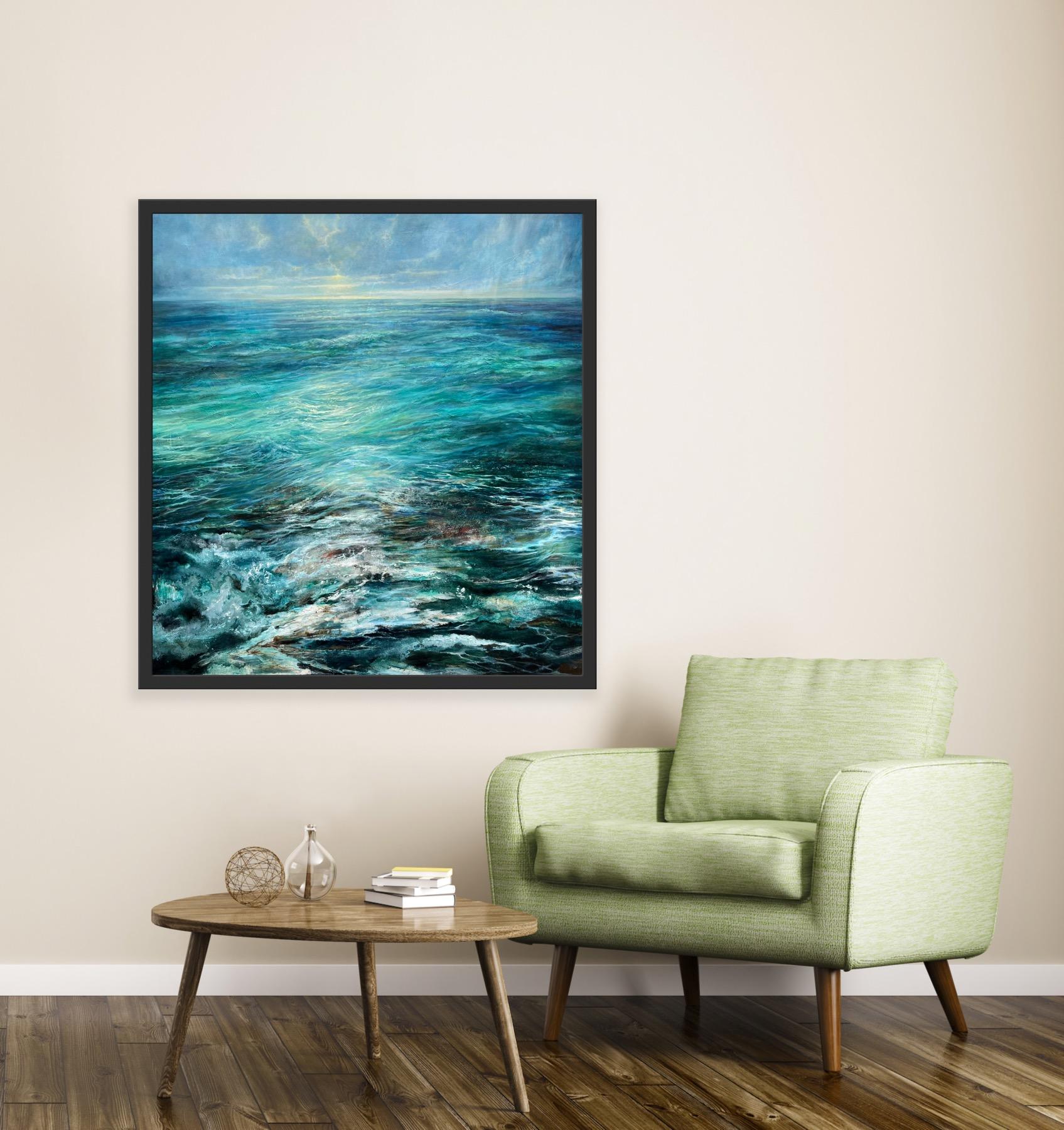 Paillettes d'outremer sur la mer, peinture originale, paysage marin, océan, Contemporary en vente 3