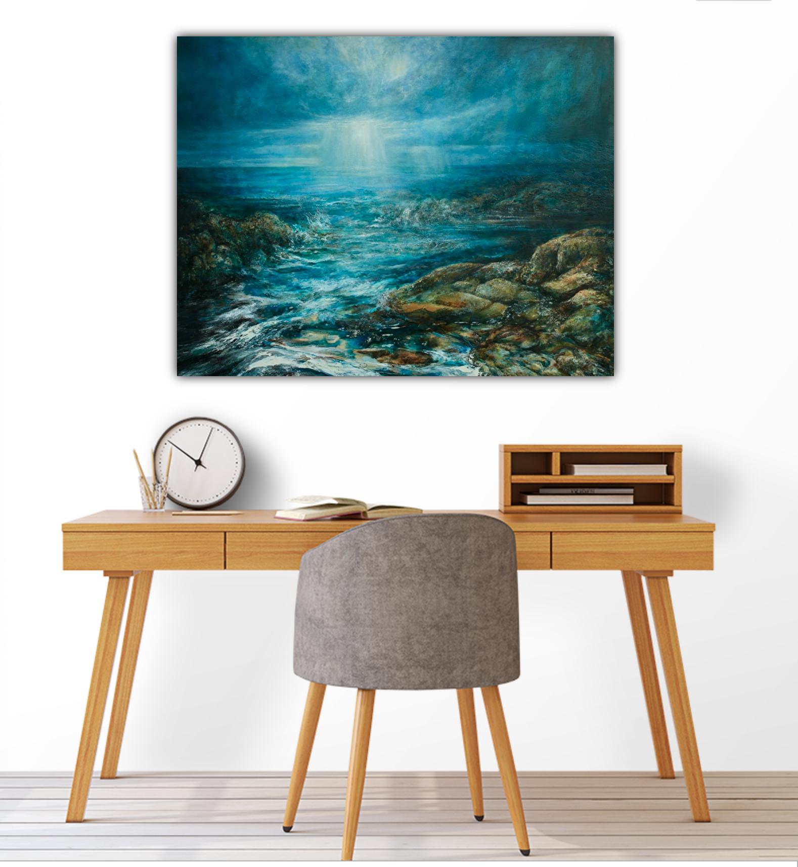Il s'agit d'une de mes peintures les plus fluides où la nature fluide de la peinture fait écho au mouvement de la mer. Parfois, la qualité viscérale de la peinture est cruciale lorsqu'il s'agit de transmettre l'énergie de la marée lorsqu'elle