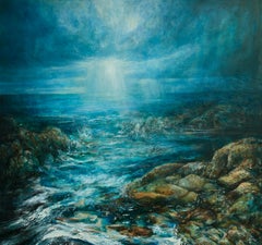Venturing Tide, Pintura original, Paisaje, Puesta de sol, Pradera
