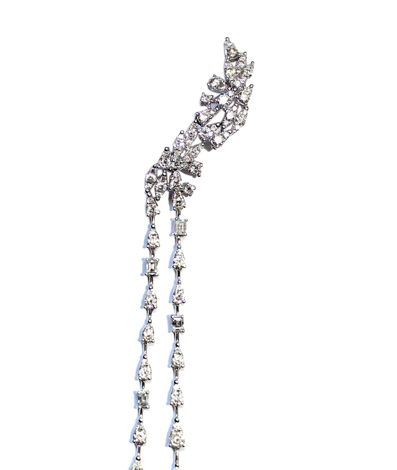 Contemporary Tess Van Ghert  18K White Gold and Diamond Cascading Mono Earring For Sale