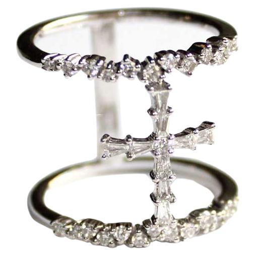 Tess Van Ghert 18K White Gold And Diamond Cross Design Ring For Sale